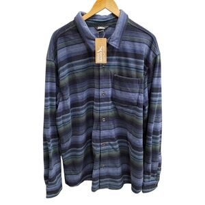 Eddie Bauer Men’s 2XL Fast Fleece Shirt Blue Green Striped Button Up NWT